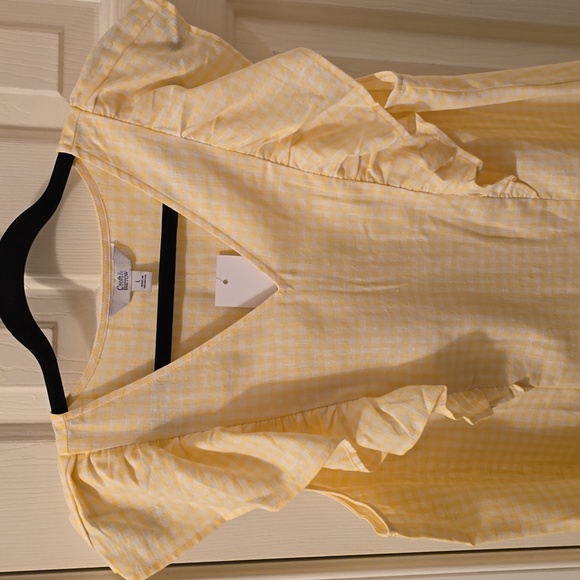 CROFT & BARROW WOMENS YELOW & WHITE GINGHAM TOP WITH RUFFLED SLEEVES SIZE LARGE - Picture 5 of 16